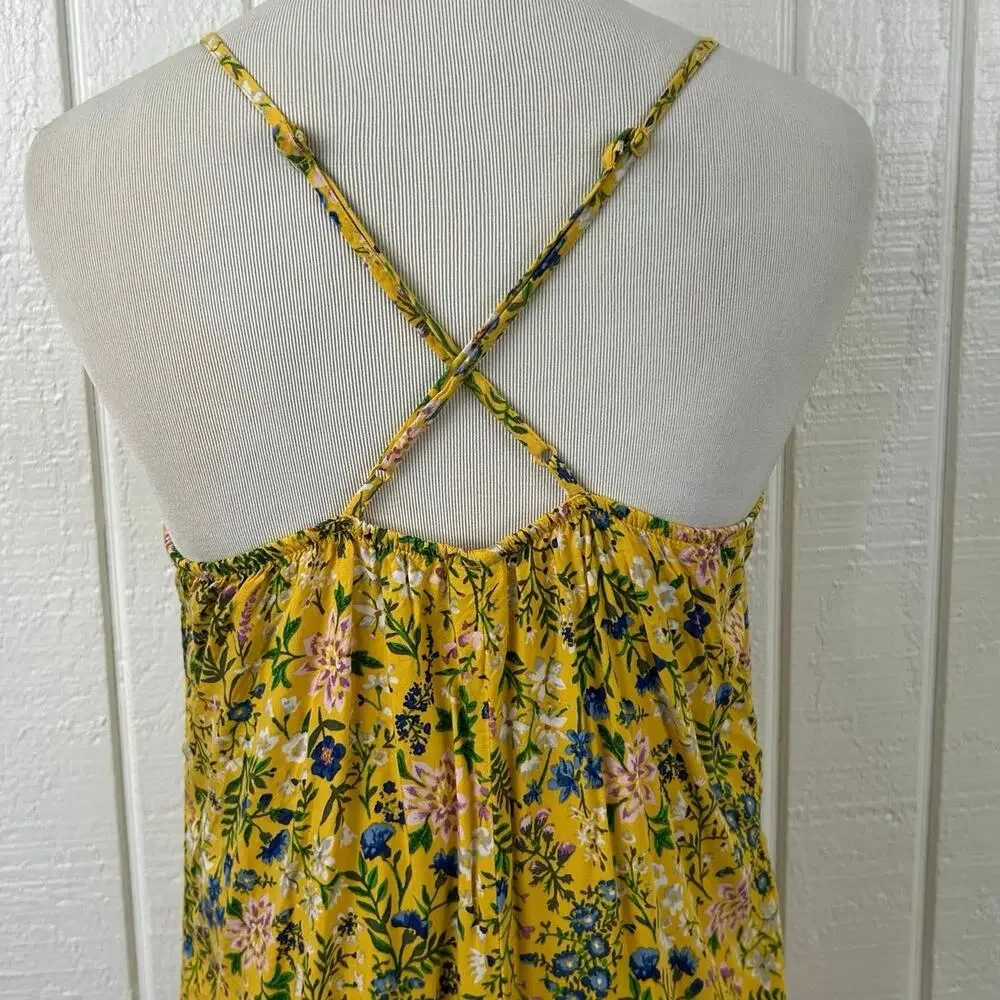 Old Navy Floral Slip Maxi Dress Yellow Cottagecore Boho Summer Sundress Size XS - Picture 6 of 8